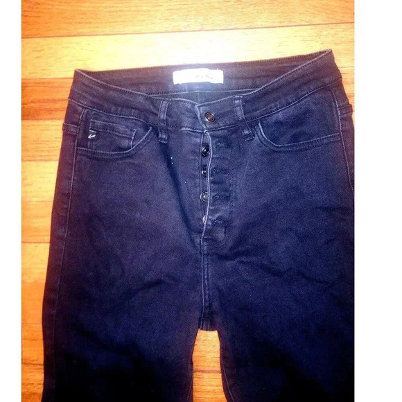 Black Kancan Skinny Jeans Distressed Hem Button Fly Size 9 - Picture 2 of 4